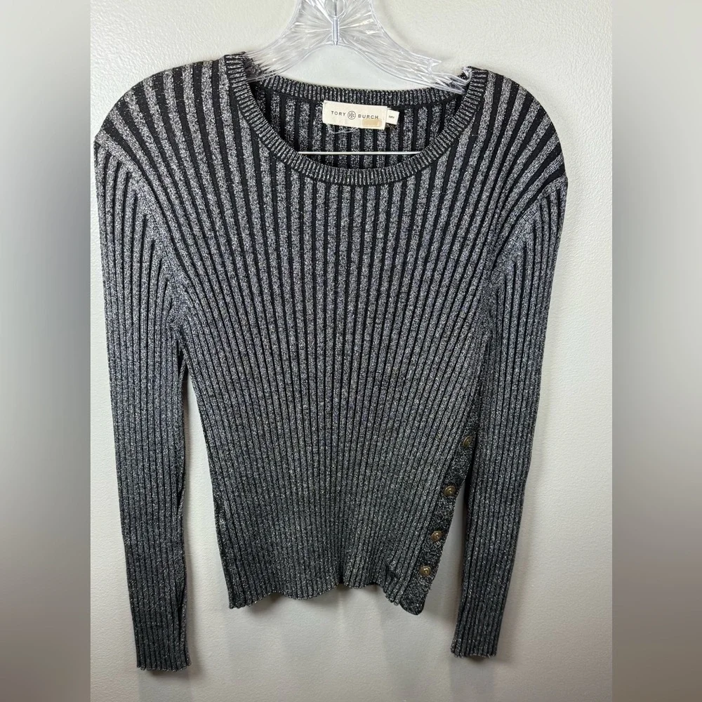 Tory Burch Women's Lurex Stripe Crewneck Sweater Size Medium‎